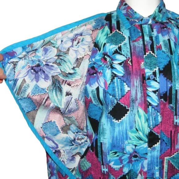 Vintage WRANGLER Shirt, L,  Blue/Purple floral,  Flaps, Button front, LS - Picture 2 of 11